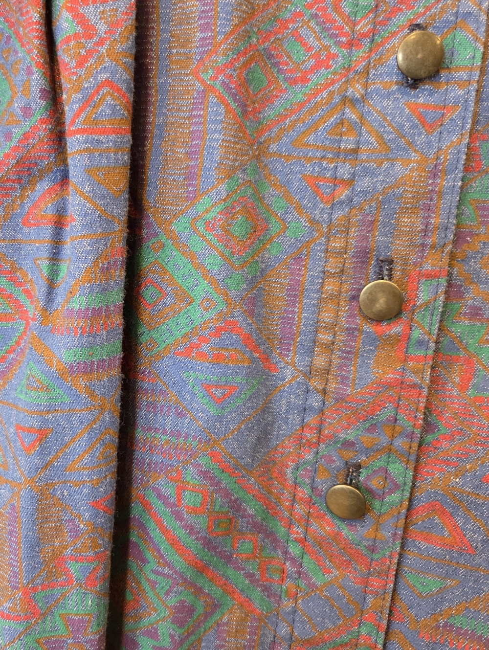 VTG Koret City Blues Southwestern Denim Midi Skirt Plus Size 20W Button Front - Picture 4 of 15